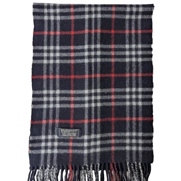 BURBERRY London Vintage Classic Nova Check Knit 100% Cashmere Fringe Black SCARF - Picture 3 of 6